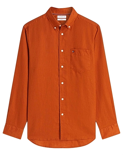 Tommy Hilfiger - Piece Dye Linen Skjorte - Rusty Ochre